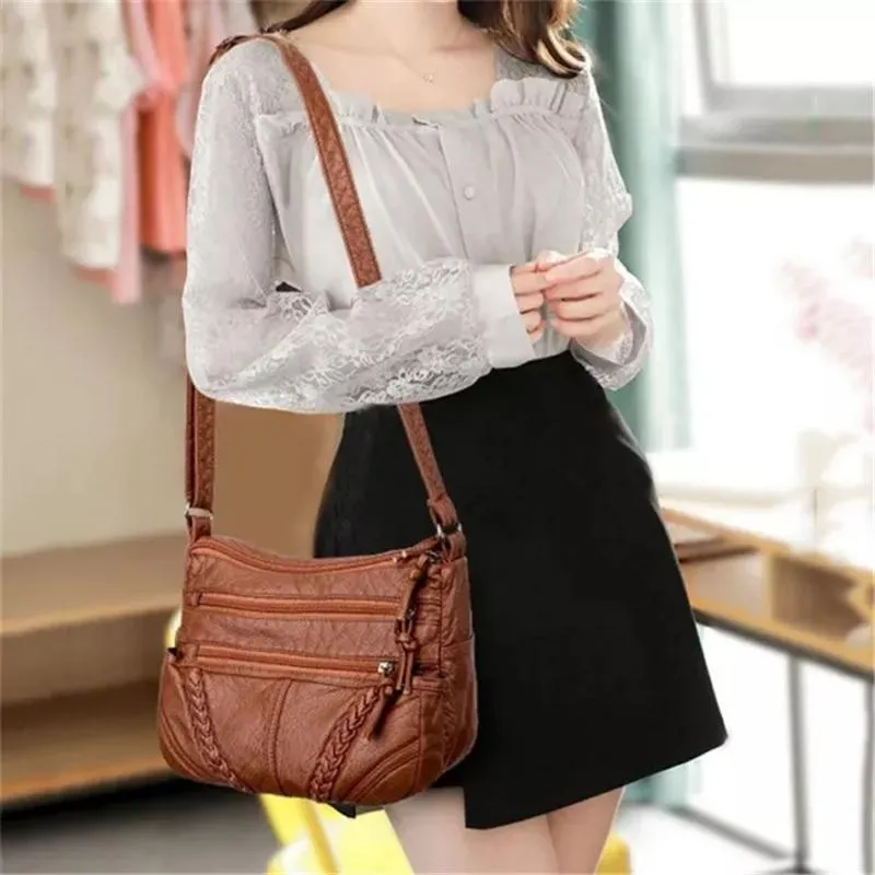 Vintage Style Soft Touch Textured Design Spacious Interior Adjustable Shoulder Strap Crossbody Bag