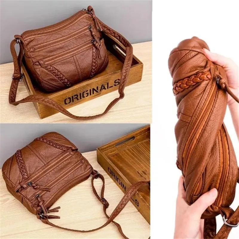 Vintage Style Soft Touch Textured Design Spacious Interior Adjustable Shoulder Strap Crossbody Bag