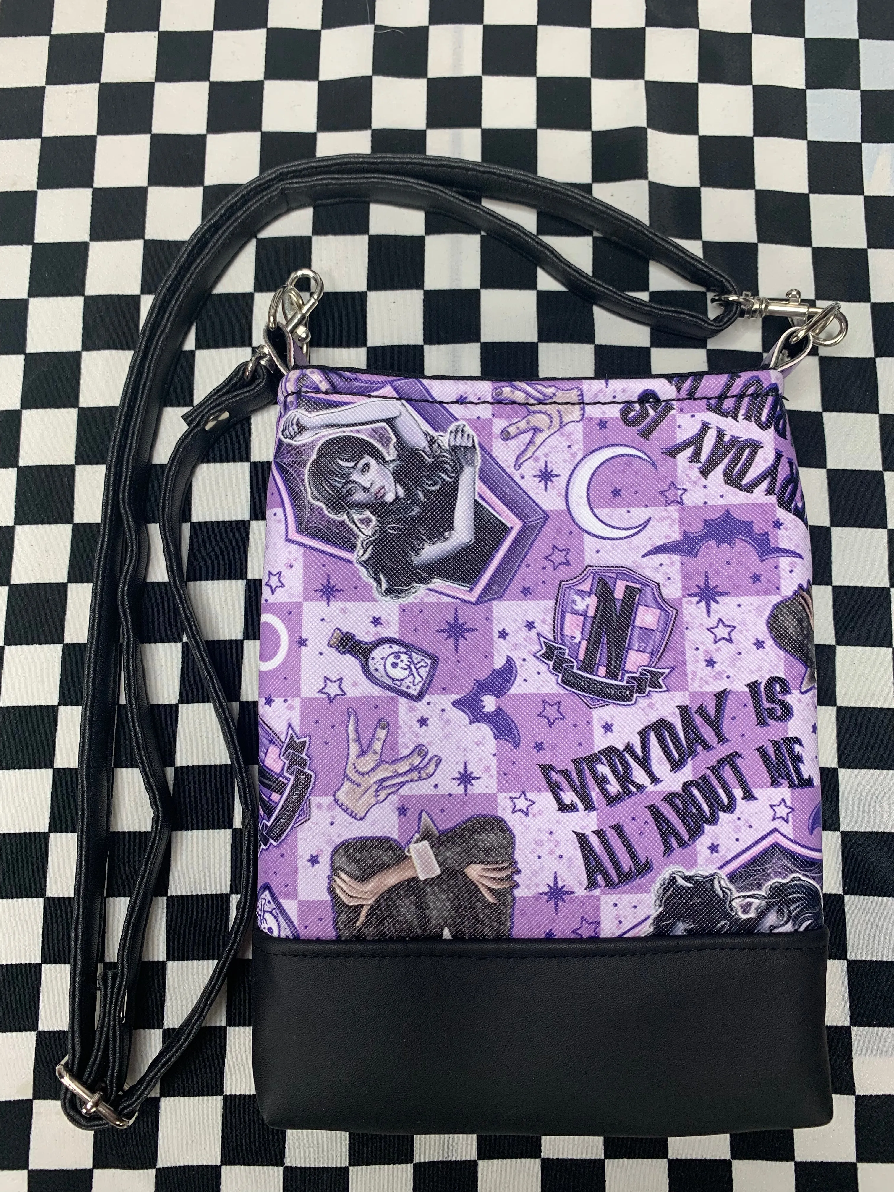 Wednesday character inspired fan art crossbody bag