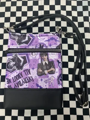 Wednesday character inspired fan art crossbody bag