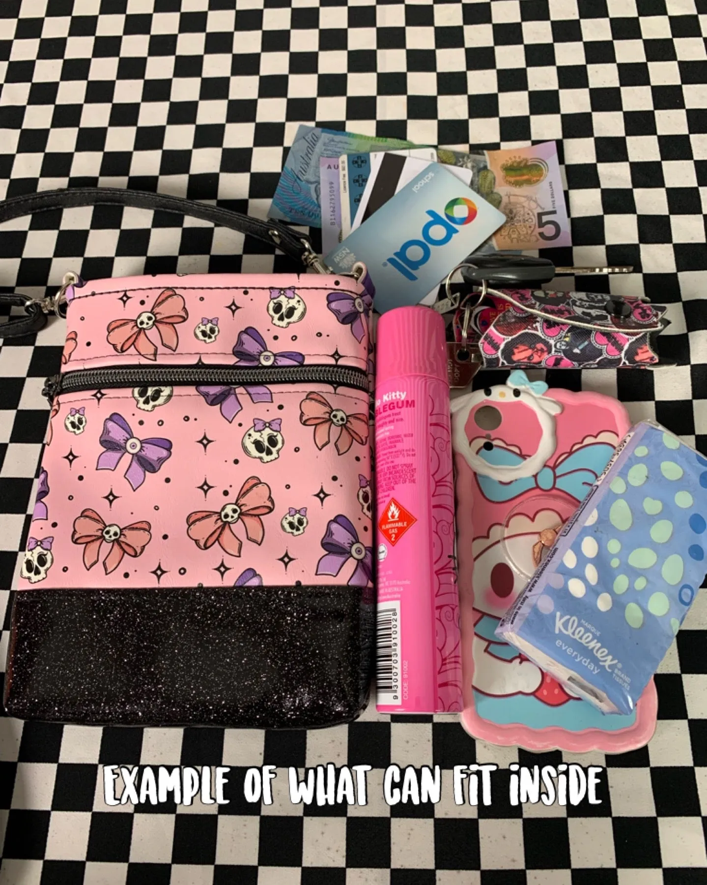Wednesday character inspired fan art crossbody bag