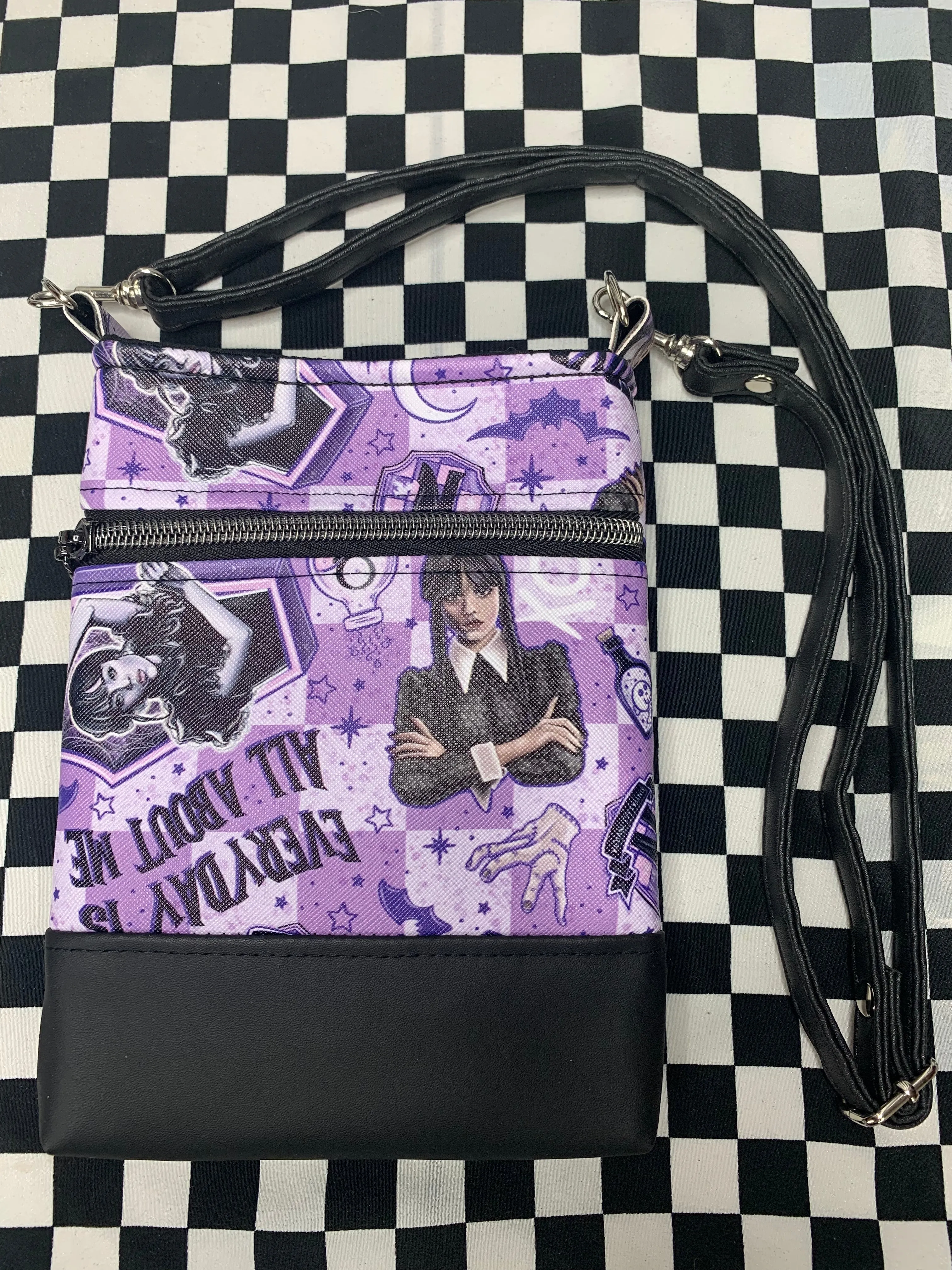 Wednesday character inspired fan art crossbody bag