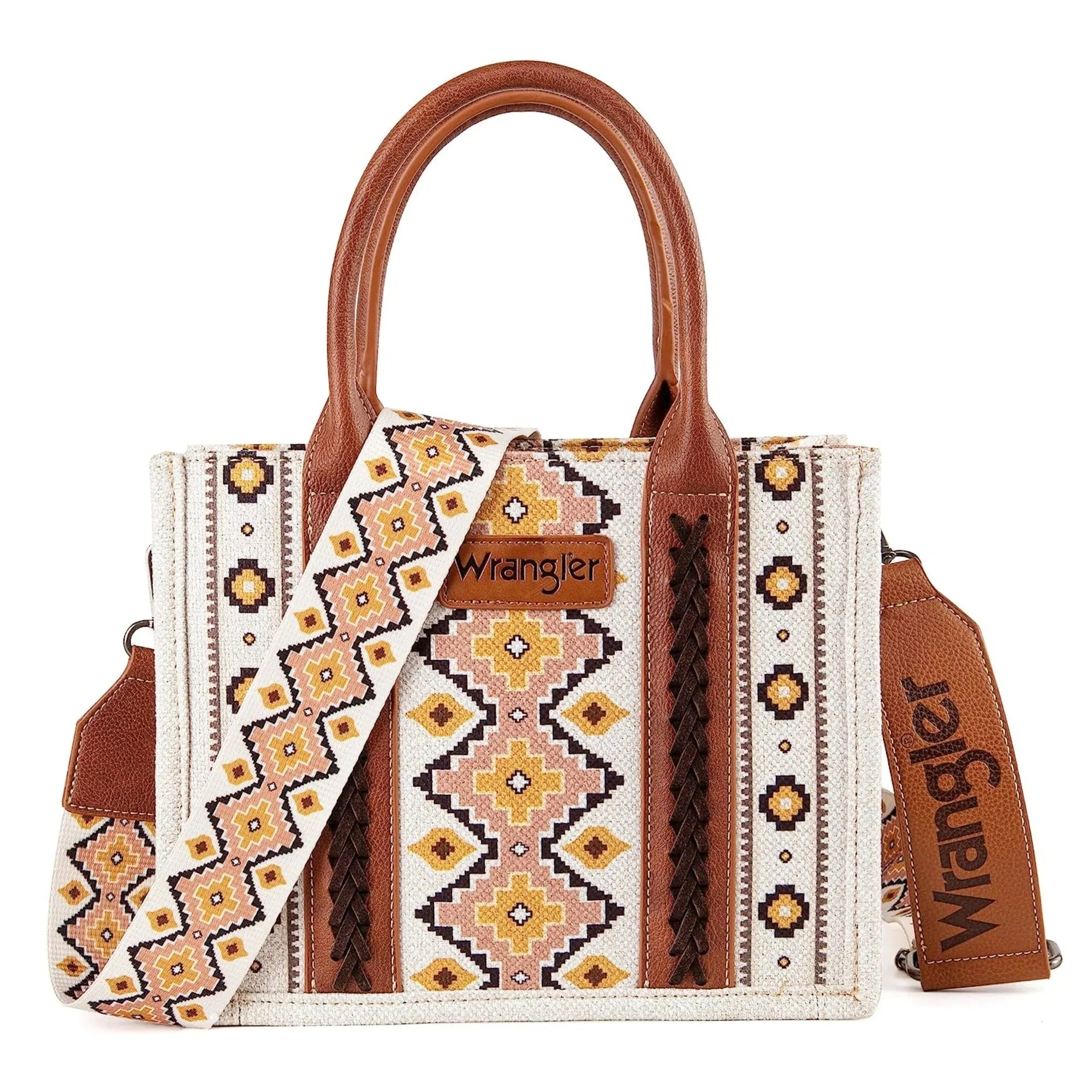 WG2202-8120S Wrangler Southwestern Print Small Canvas Tote/Crossbody  Coffee