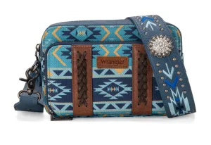 WG2207-3003 Wrangler Aztec Printed Crossbody Purse With Wallet Compartment - Navy