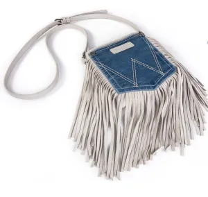 WG44-8360 Wrangler Leather Fringe Jean Denim Pocket Crossbody - White