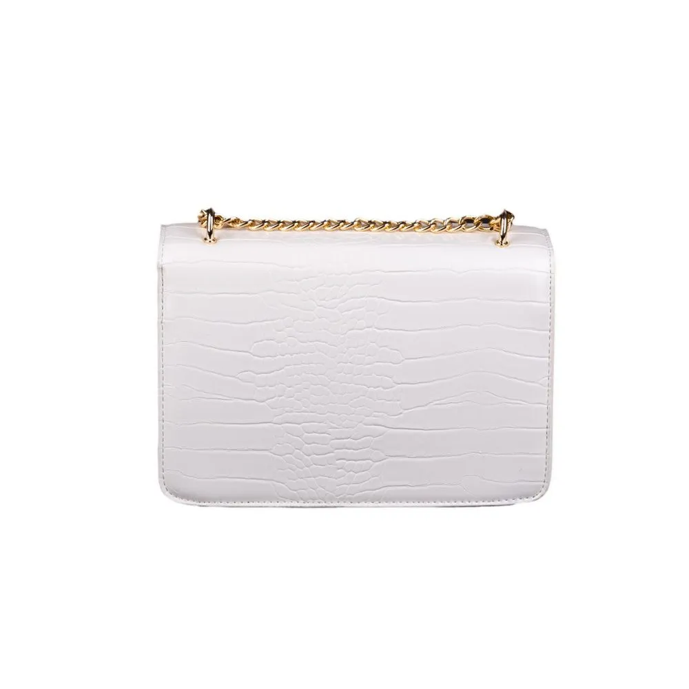 White Synthetic Material Crossbody Bag
