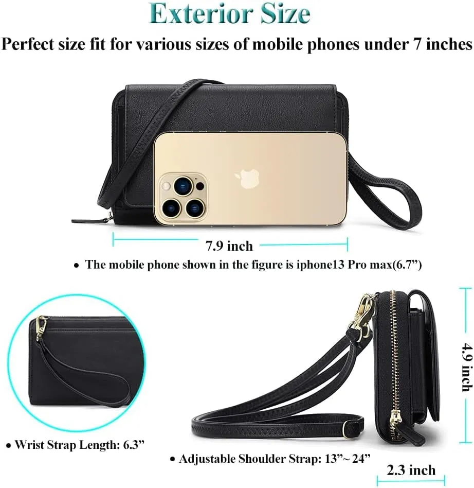Womens RFID Blocking Wristlet Clutch Wallet, Large Capacity Crossbody