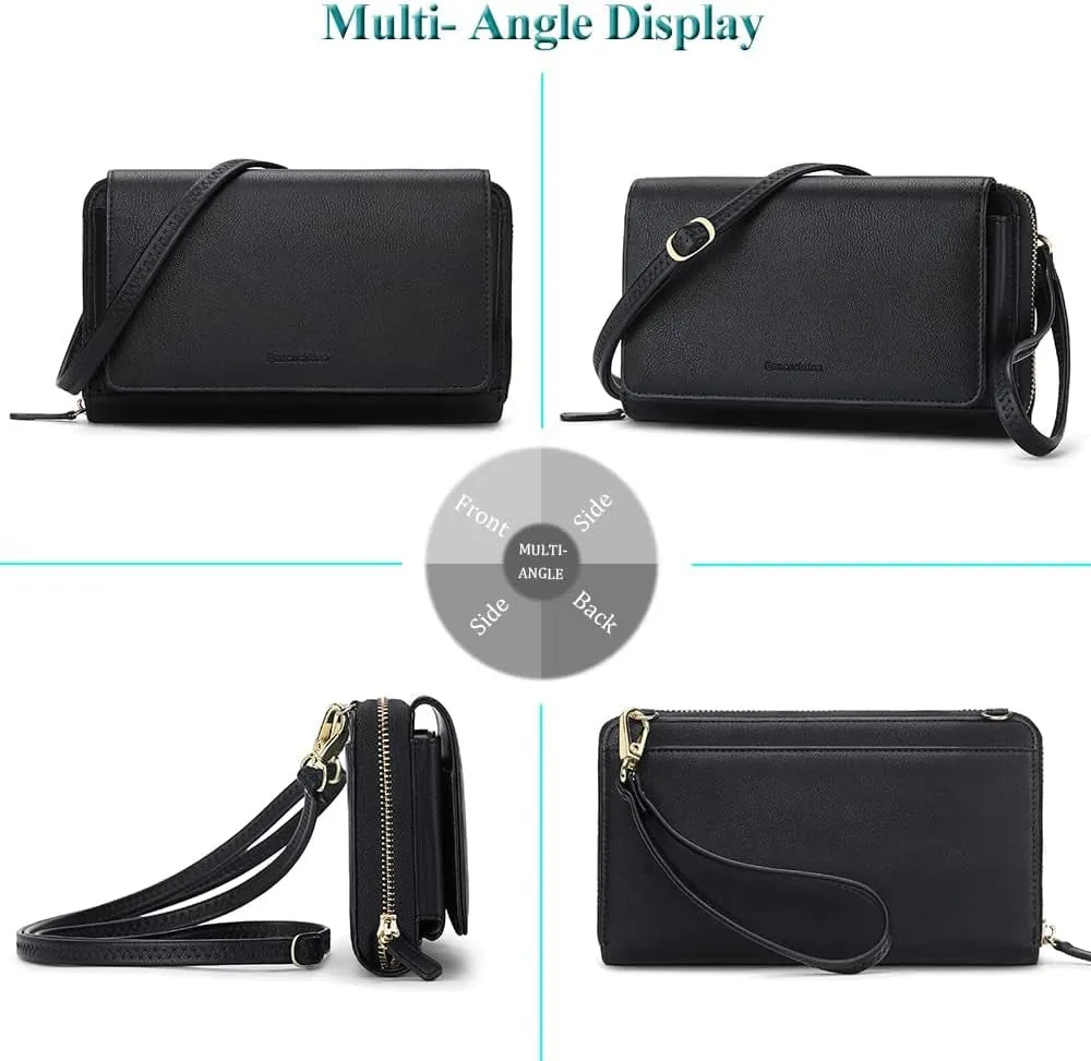 Womens RFID Blocking Wristlet Clutch Wallet, Large Capacity Crossbody