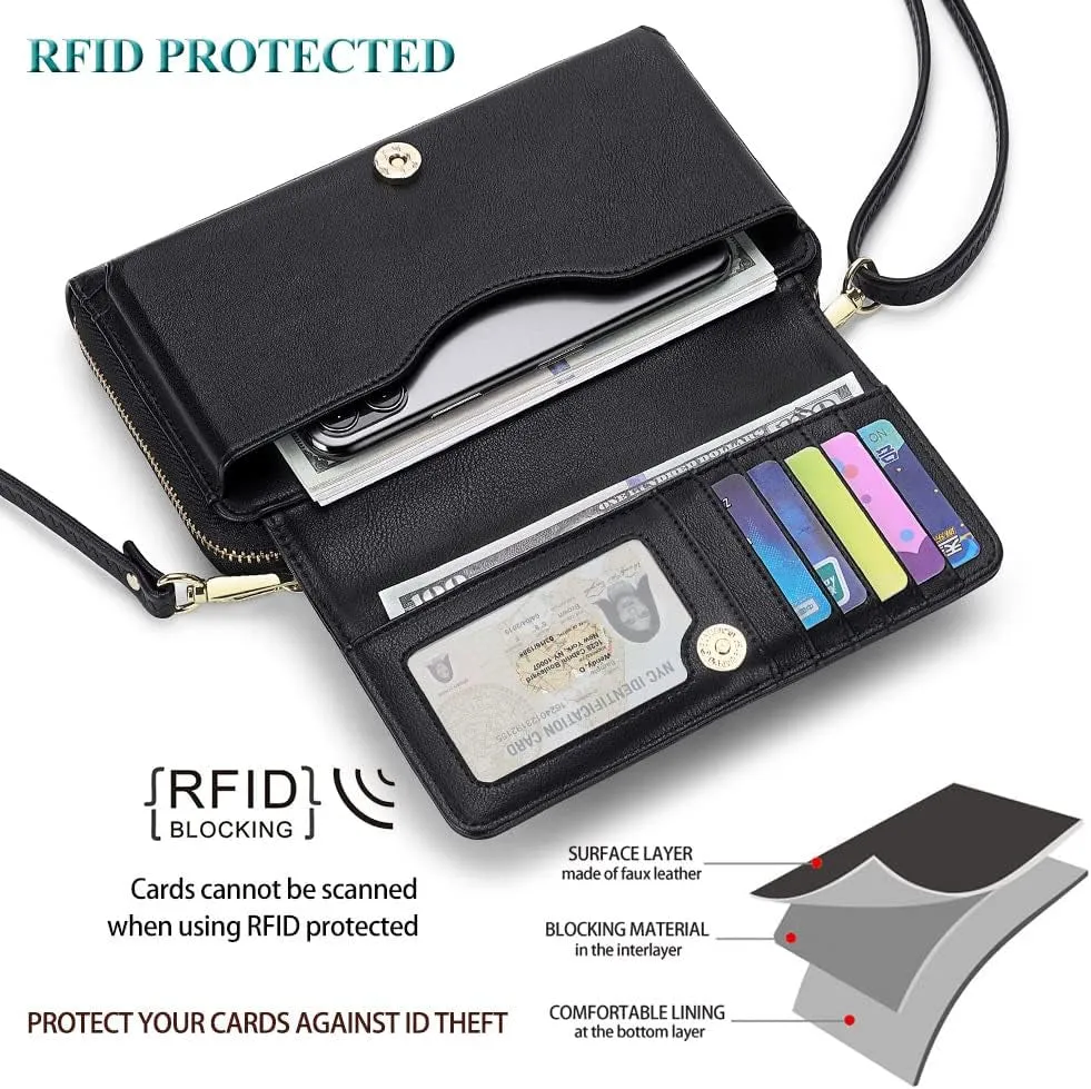 Womens RFID Blocking Wristlet Clutch Wallet, Large Capacity Crossbody