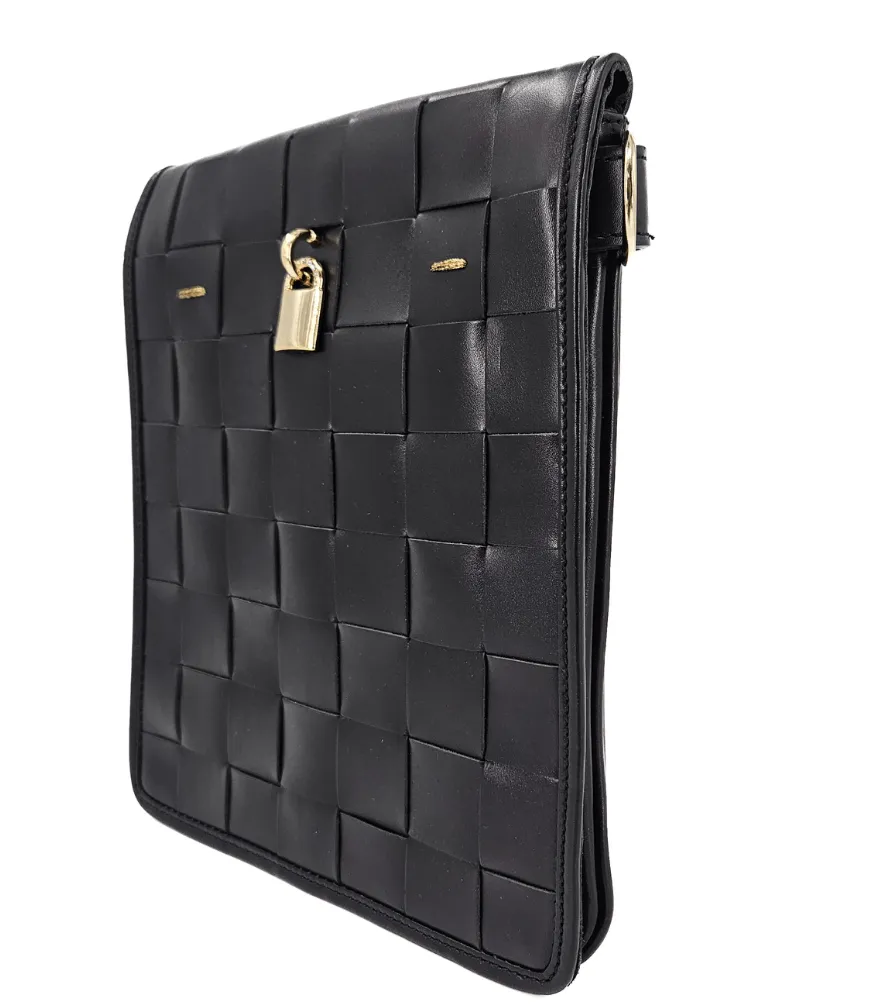 Woven Leather Black Crossbody Bag