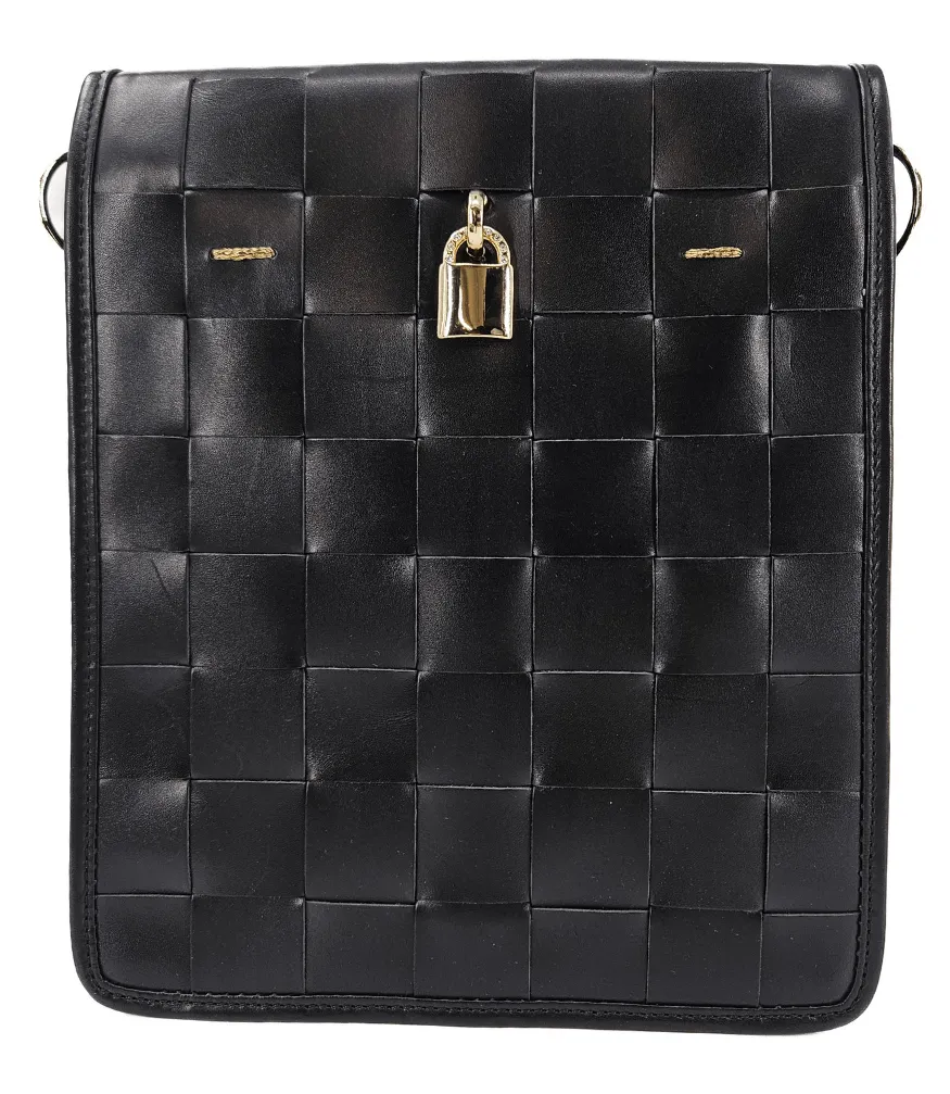 Woven Leather Black Crossbody Bag