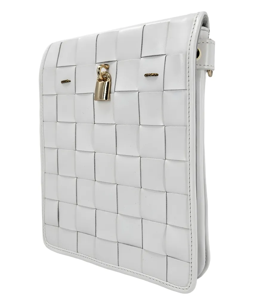 Woven Leather White Crossbody Bag