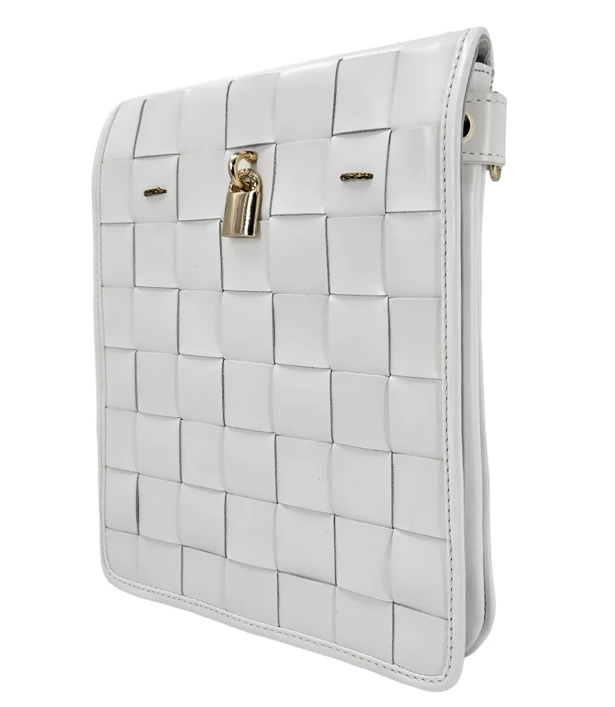 Woven Leather White Crossbody Bag
