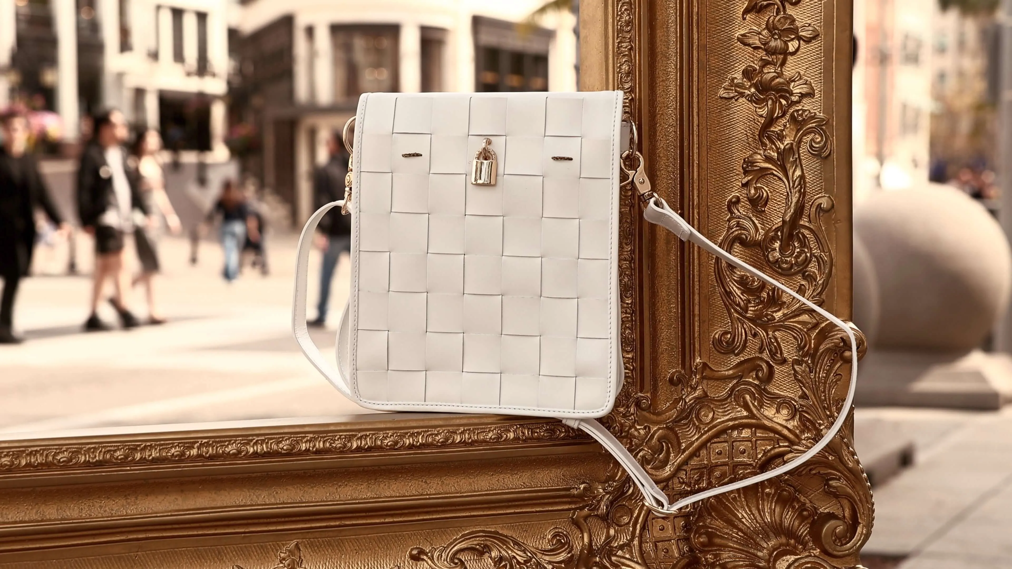 Woven Leather White Crossbody Bag