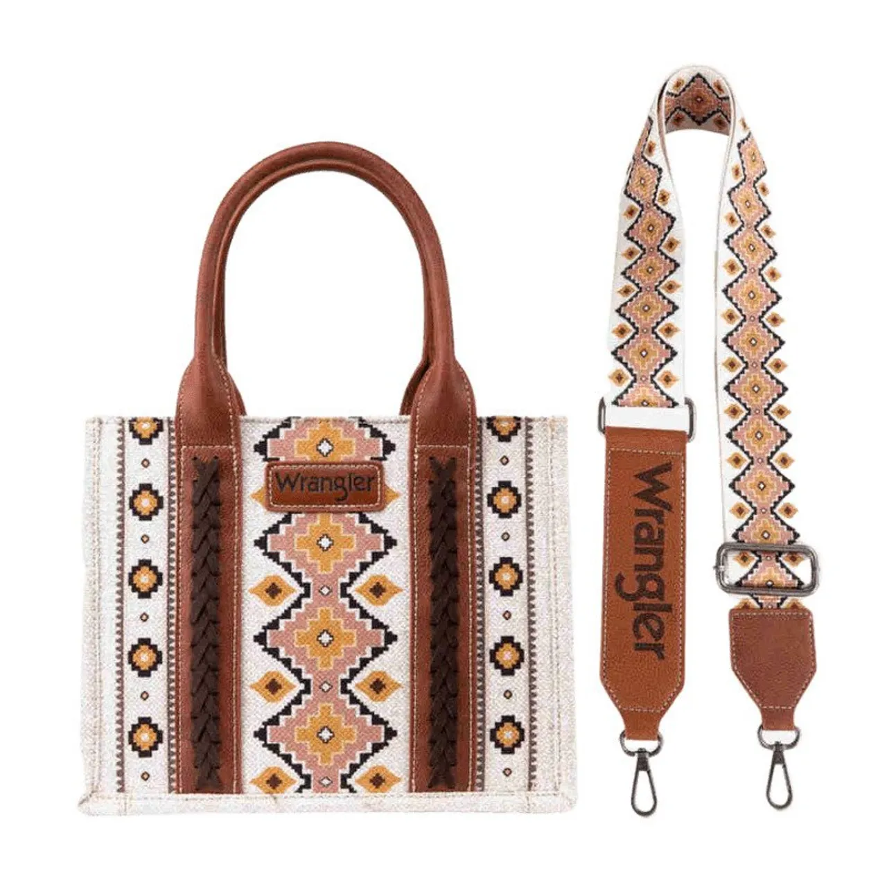 Wrangler Southwestern Print Small Canvas Tote/Crossbody - Coffee