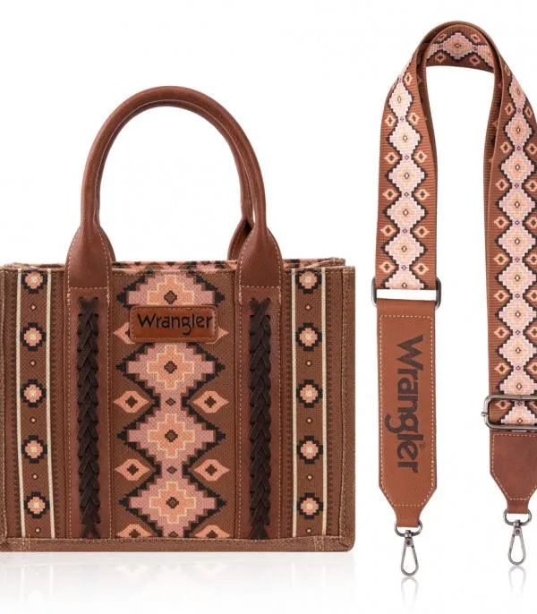 Wrangler Southwestern Print Small Canvas Tote/Crossbody - Coffee
