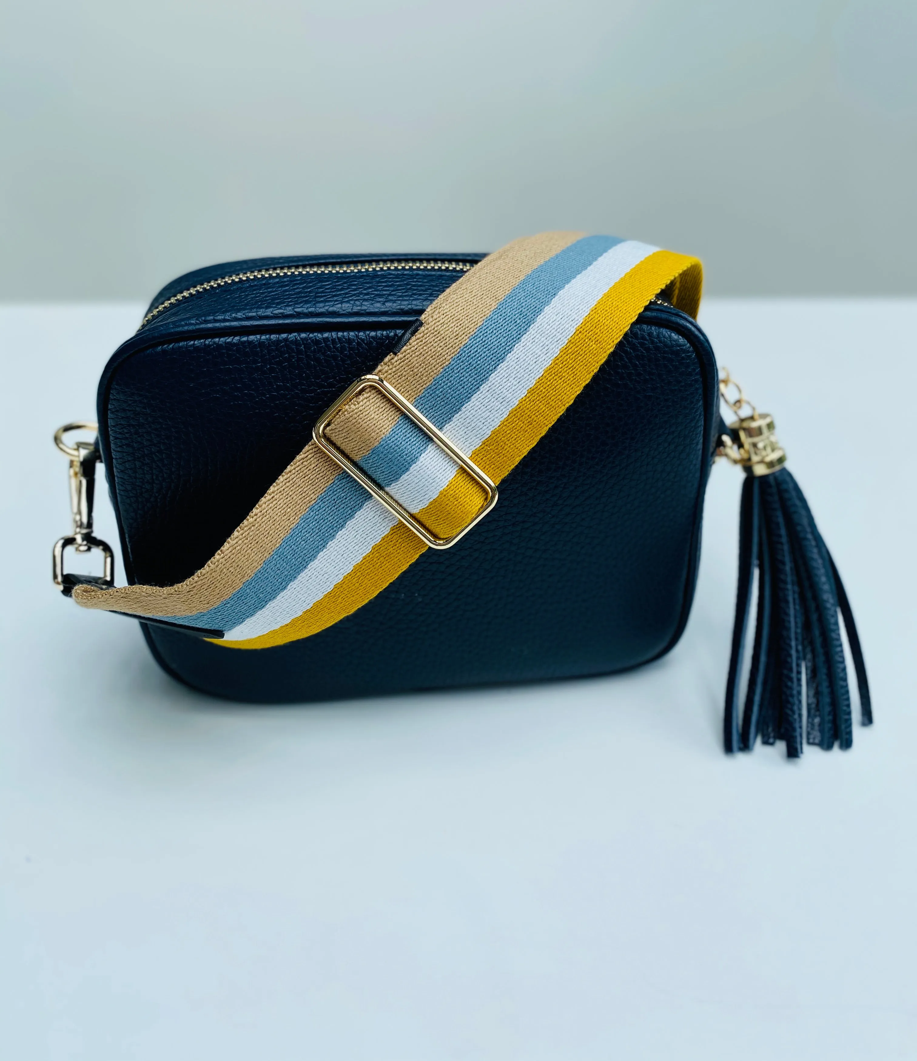Yellow and Blue Stripe Bag Strap