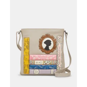 Yoshi Jane Austen Bookworm Bryant Warm Grey Leather Cross Body Bag