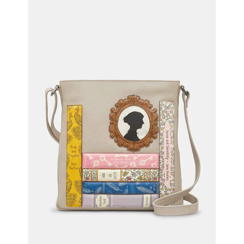 Yoshi Jane Austen Bookworm Bryant Warm Grey Leather Cross Body Bag